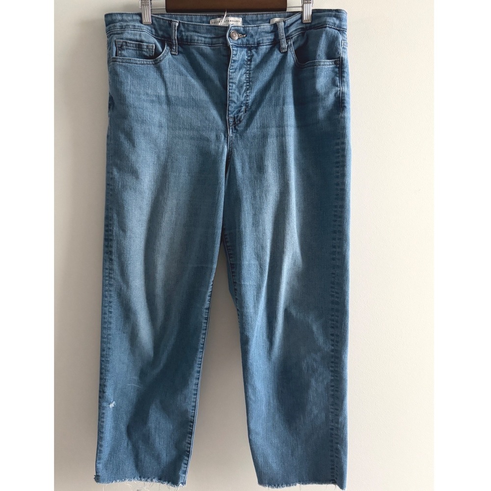 Social Standard by Sanctuary Womens Medium Wash Straight Leg Raw Hem Jeans Blue
